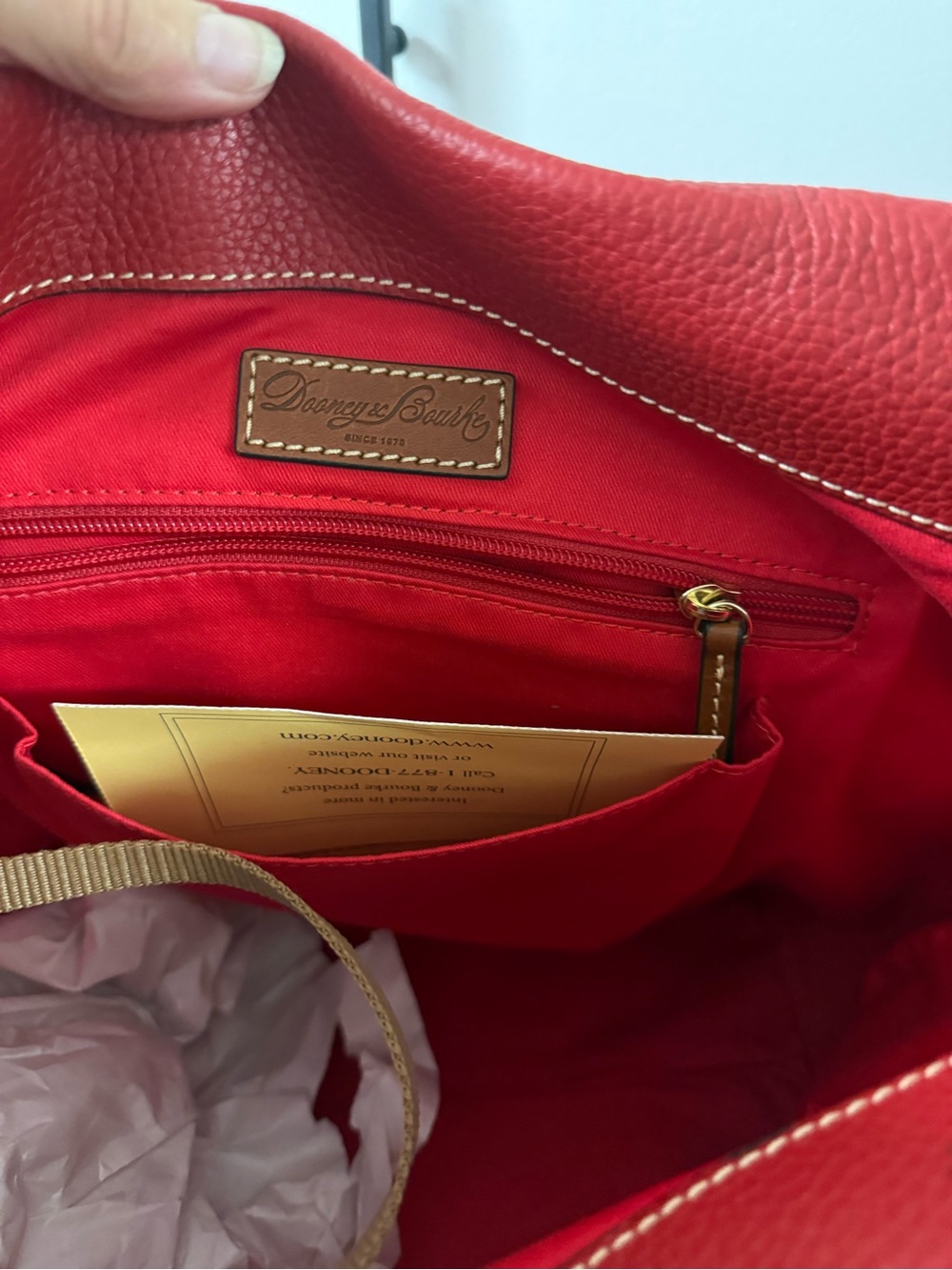 NWOT! Dooney & Bourke Red Leather Hobo with Brown Trim - Picture 3 of 8